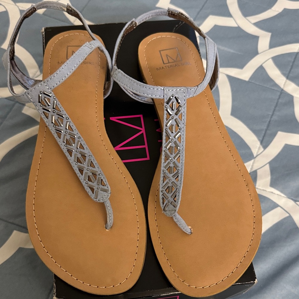 Material Girl Light Blue and Tan Sandals